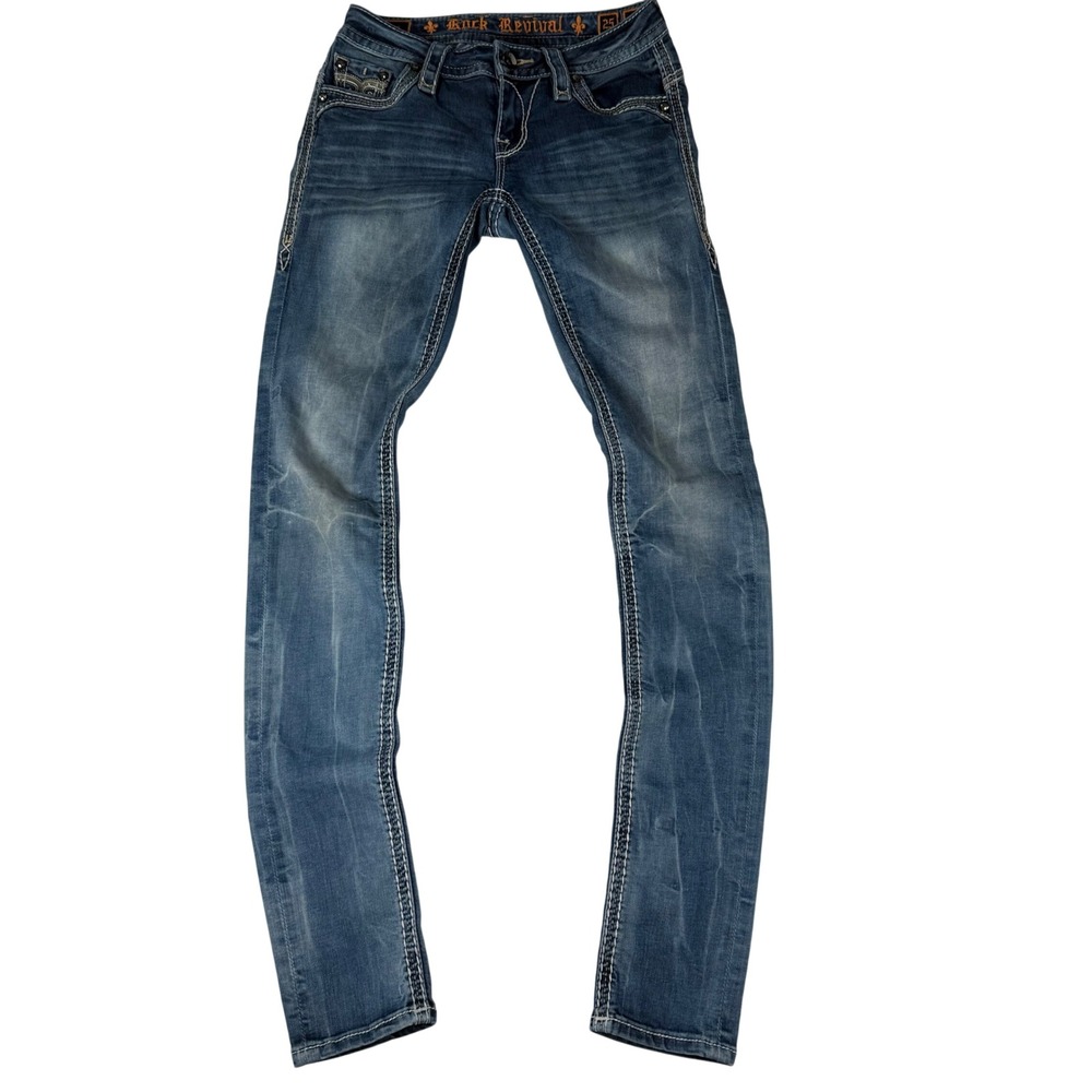 Rock Revival Marilyn Skinny Jeans Women 25 Blue Denim Western Embellished Pocket